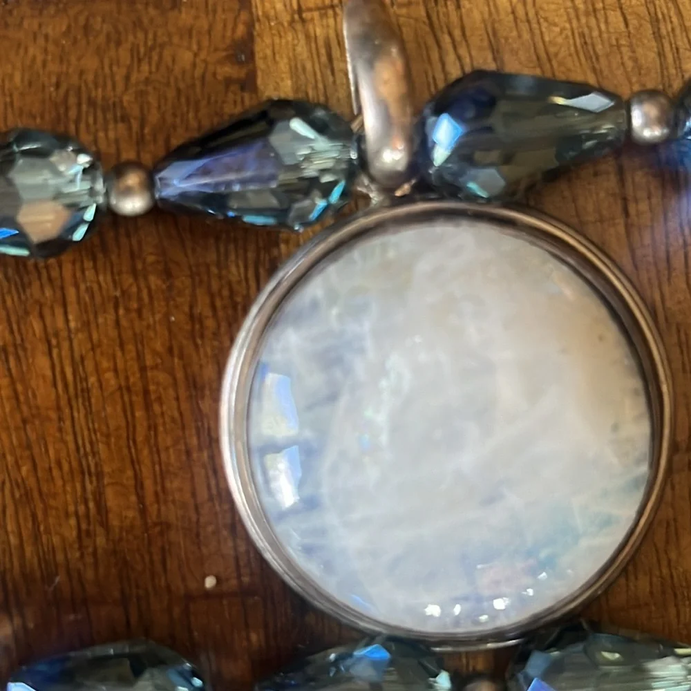 MOONSTONE and CRYSTAL Blue Beaded Necklace WITH STERLING SILVER. - Picture 9 of 10